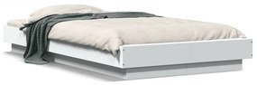 Cadru de pat cu lumini LED, alb, 90x200 cm, lemn prelucrat