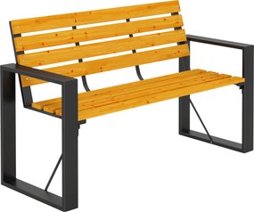 Outsunny Bancă de grădină 2 locuri, rezistentă la intemperii, bancă din lemn cu design cu șipci și cotiere, capacitate 240 kg Lemn natural | Aosom Romania