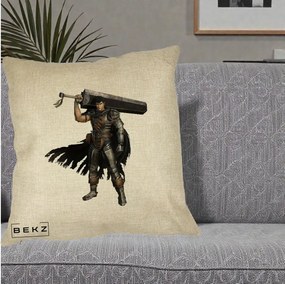 Perna Personalizata Berserk Guts Luptatorul Negru, 40x40 cm, Crem, Husa Detasabila, Perna Inclusa, BEKZ®