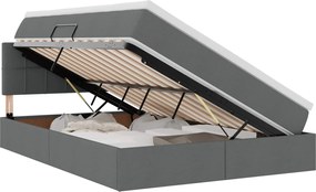 vidaXL Pat cu saltea și spațiu de depozitare Gri închis 140 x 200 cm