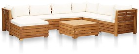46680 vidaXL Set mobilier grădină cu perne, 8 piese, alb crem, lemn acacia