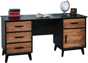 Birou lemn masiv Timeless 4 Sertare 1 Ușă Negru, 164 × 60 × 76 cm