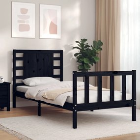 3192805 vidaXL Cadru de pat cu tăblie, negru, 90x200 cm, lemn masiv