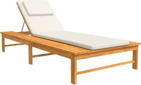 vidaXL Șezlong cu saltea și pernă alb crem, lemn masiv de acacia