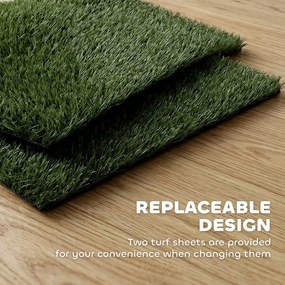 PawHut Toaletă pentru câini 76 x 50,5 cm cu 2 gazonuri artificiale lavabile, toaletă pentru căței pentru câini, pentru balcon și acasă Negru+Verde | Aosom Romania