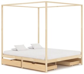 3060353 vidaXL Cadru pat cu baldachin, 4 sertare, 180x200 cm, lemn masiv pin