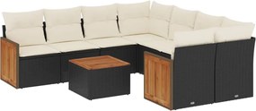 vidaXL Set mobilier de grădină cu perne, 9 piese, negru, poliratan