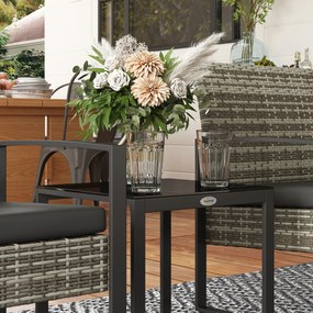 Outsunny Salon de jardin 3 piese 2 scaune cu perne + masă de cafea cu blat din sticlă securizată rășină tressée gri deschis | Aosom Romania