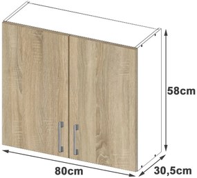 Dulap superior de bucătărie Lula w80 (Alb + stejar sonoma). 1068597