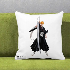 Perna Personalizata Bleach Ichigo Kurosaki Zangetsu, 40x40 cm, Alba Mata, Husa Detasabila, Perna Inclusa, BEKZ®