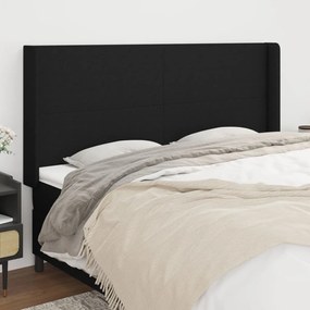 Tablie de pat cu aripioare, negru, 163x16x118 128 cm, textil 1, Negru, 163 x 16 x 118 128 cm