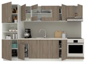 Set Bucatarie Karo V27, Stejar Sonoma Inchis/Alb, Blat Thermo 28 mm, L 300 cm