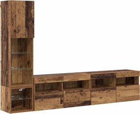 vidaXL Unitate TV de Perete cu led 4 pcs Lemn vechi Lemn compozit