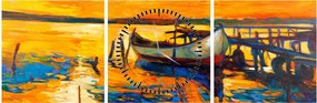 Tablou - Barca la apus de soare (cu ceas) (90x30 cm)
