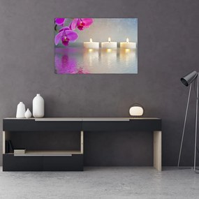 Tablou cu lumânări pe apă (90x60 cm)