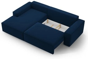 Colțar albastru închis extensibil/cu spațiu de depozitare cu tapițerie din catifea (cu colț pe partea stângă /cu șezlong) Jodie – Micadoni