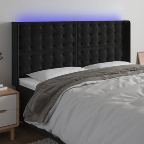 3124544 vidaXL Tăblie de pat cu LED, negru, 183x16x118/128 cm, catifea
