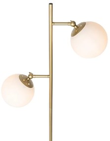 Lampa de podea Art Deco aurie cu sticlă opalescentă cu 2 lumini - Pallon