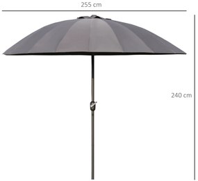 Outsunny Umbrelă de Grădină cu Manivelă, 18 Spite, Înclinabilă, Gri Închis, Ф255x240cm | Aosom Romania