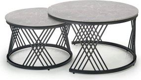 Set 2 masute cafea FLAMINGO, gri cu efect de marmura/negru, ceramica/m