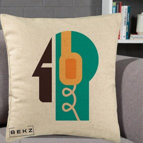 Perna Personalizata Retro Casti Muzicale, 40x40 cm, Bej, Husa Detasabila, Perna Inclusa, BEKZ®