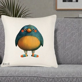 Perna Decorativa Pasare Teal cu Sosete Dunghi, 40x40 cm, Crem Reliefat, Husa Detasabila, Perna Inclusa, BEKZ®