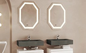 Oglindă lemn masiv LED cu termometru ceas și dezaburire 75x100cm