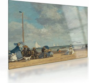 Tablou pe sticlă - Eugène Boudin, Beach  at Trouville, reproducere (70x50 cm)