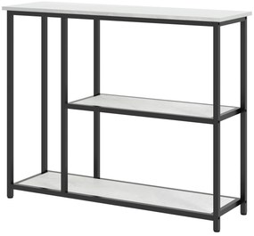 HOMCOM Consola in design industrial, 2 rafturi, aspect de marmura, Negru + Alb | Aosom Romania