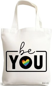Sacosa de Panza pentru Cumparaturi, Geanta Tote, model Be you 38 x 34.5 cm, Alba, BEKZ®