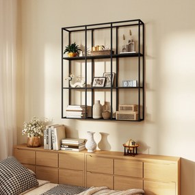 HOMCOM Etajeră de perete industrială 9 compartimente, etajeră modulară din metal pentru obiecte de colecție, 87,5x18x100cm Negru | Aosom Romania