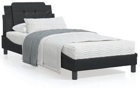 3214075 vidaXL Cadru de pat cu lumini LED, negru, 90x190 cm, piele ecologică