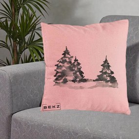 Perna Decorativa Brazi Inzapeziti Acuarela, 40x40 cm, Roz, Husa Detasabila, Perna Inclusa, BEKZ®
