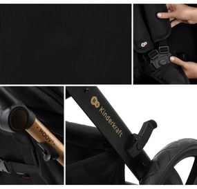 Cărucior de copii combinat 3 în 1 KINDERKRAFT MOOV 2 Pure black + scaun auto MINK PRO