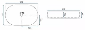 Lavoar pe blat Rea Nadia Aiax oval finisaj alb piatra lucios 61 cm