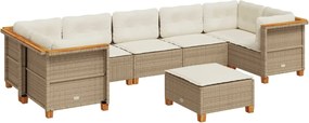 vidaXL Set canapele de grădină, 8 piese, cu perne, bej, poliratan