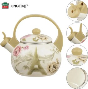 Ceainic cu fluier Kinghoff KH 2038, 2 l, interior emailat, compatibil cu plitele cu inducție, multicolor