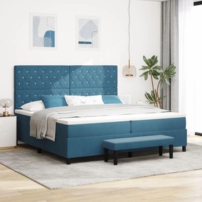vidaXL Pat cu Spring cu Saltea &amp; Banchă Albastru Închis 200x200 cm Catifea