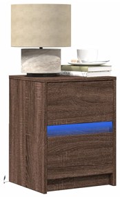vidaXL Noptieră cu lumini LED, stejar maro, lemn prelucrat
