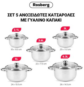 Set oale Rosberg R51210O10, 10 piese, 2.1-6.3 L, Otel inoxidabil, Argintiu