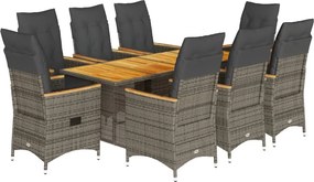 vidaXL Set mobilier grădină cu perne, 9 piese, gri, poliratan