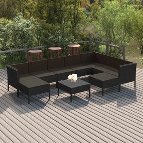 3094437 vidaXL Set mobilier de grădină cu perne, 10 piese, negru, poliratan