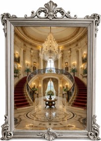 Oglindă decorativă de perete, ramă argintie, 60x90 cm