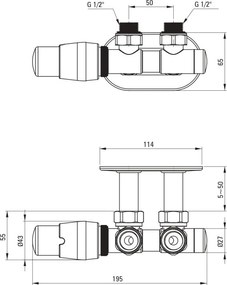 Supapa termostatica, inox mat, pentru calorifer baie, stanga, Deante Inox mat
