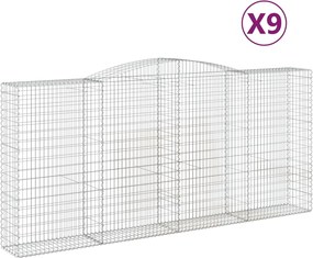 vidaXL Coșuri gabion arcuite 9 buc, 400x50x180/200 cm, fier galvanizat