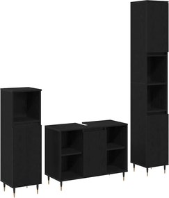 vidaXL Set de mobilier pentru baie 3 pcs Stejar Negru Lemn compozit