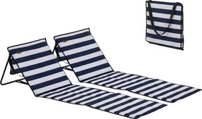 Outsunny Set 2 Șezlonguri Pliabile cu Unghi Reglabil și Buzunar cu Fermoar, 142x51x40 cm, Albastru | Aosom Romania