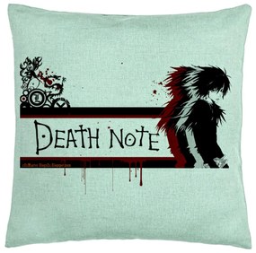 Perna Decorativa cu Death note 3, 40x40 cm, Verde Menta, Husa Detasabila, Burduf