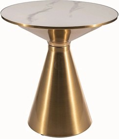 Masuta cafea ARIES, alb lucios/auriu, ceramica/metal, 50x53 cm