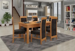 Set de masa extensibila si 6 scaune tapitate, RODOS 57, ADRK Furniture (Culoare: Nuc inchis)